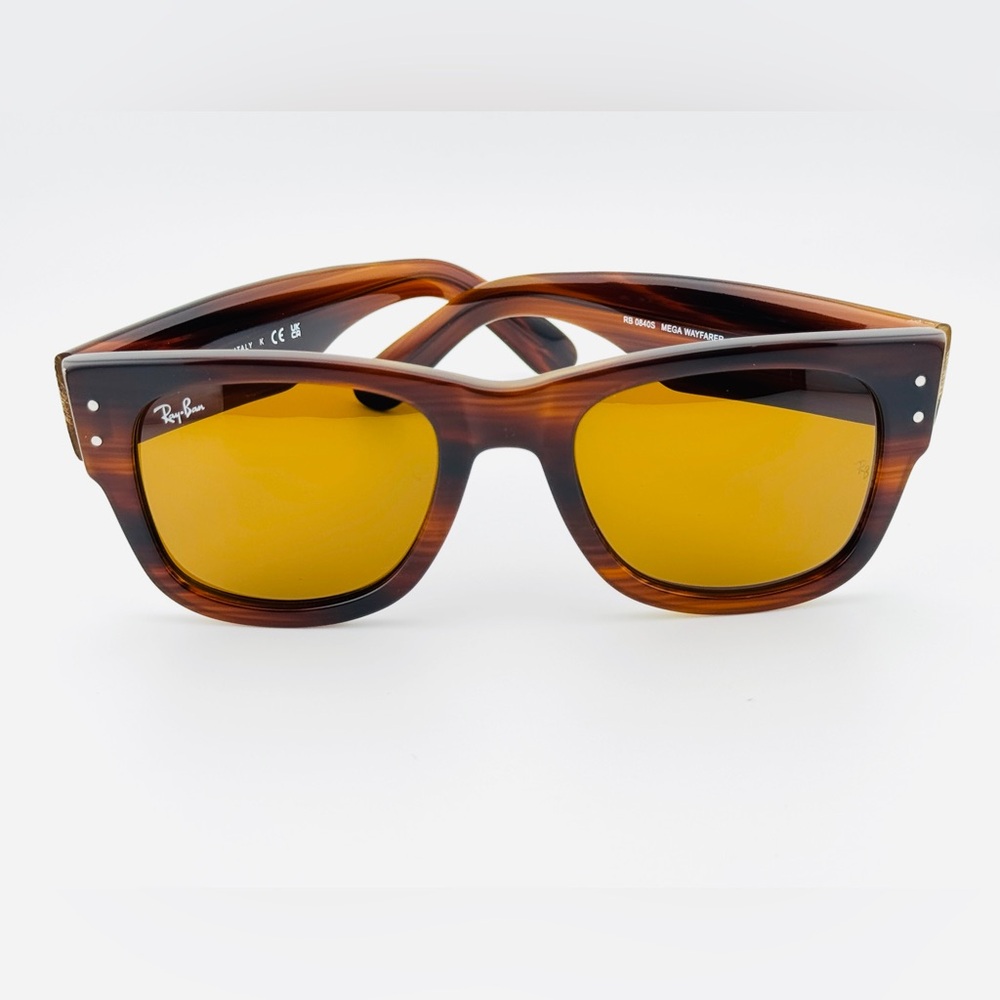 Ray-Ban Mega Wayfarer Sunglasses RB0840S Polished Striped Havana Brown Lenses - Picture 7 of 14